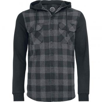 R.E.D. by EMP Hooded Checked Flanell Sweat Sleeve Shirt Hombre Camisa de Franela Negro/Gris 5XL