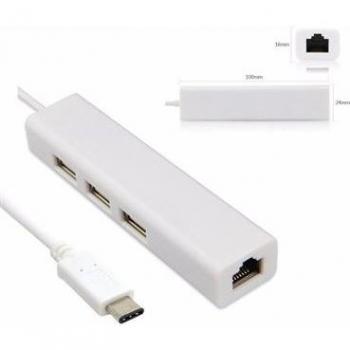 Adaptador USB-C a Ethernet RJ45 con Hub de 3 Puertos USB 10/100/1000 Mbps