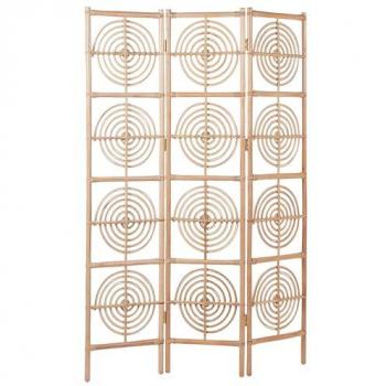 Biombo Decorativo de Rattan Natural con Marco de Caoba, 3 Paneles Plegables, 117 x 180 cm