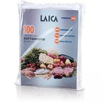 100 bolsas de plástico gofradas de 20x28 cm. especiales para la conservación al vacio de alimentos 20x28 cm Laica VT3501. Libres de BPA.