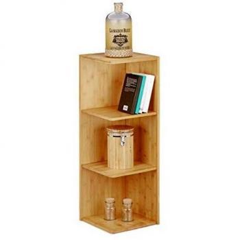 Estantería Rinconera de Bambú, 3 Estantes, Librería y Mueble de Almacenaje, 85.5x29x29 cm, Color Marrón Natural