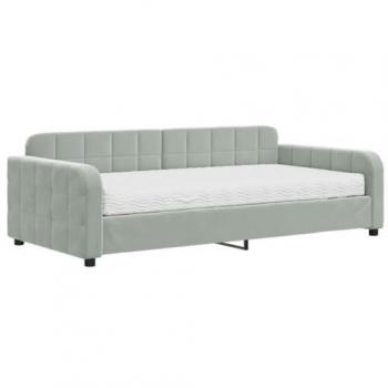 Sofá Cama Terciopelo Gris Claro 100x200 cm con Colchón
