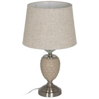 Lámpara de mesa Beige Plateada de Metal y Cristal 10W, Dimensiones 31,5x31,5x53 cm