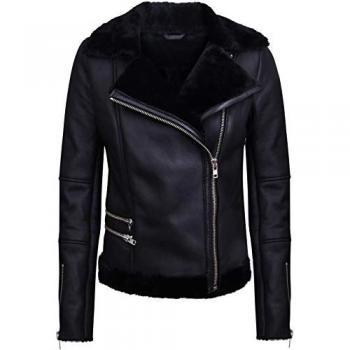 Infinity Leather Women's Black Shearling Aviator Jacket - Size 14 UK