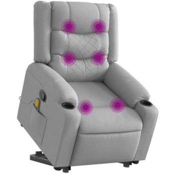 Sillón de Masaje Reclinable Alzapersona en Tela Gris Claro