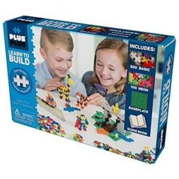 Plus-Plus Mini Kit de Construcción 600 Piezas (Básico y Neón) con 2 Placas Constructivas