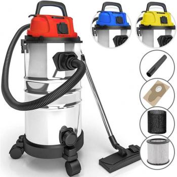 Timbertech - Aspirador Seco y Húmedo 30L, Potencia 1300W, Función de Soplado, 3 Filtros, Depósito de Acero Inoxidable, Multiusos