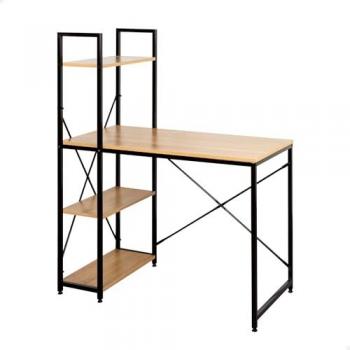 Mesa Escritorio Industrial Max Home con Estantería de Madera y Acero Negro, 3 Estantes, 100x52x120 cm, Refuerzo en X y Patas Ajustables para Oficina y Estudio
