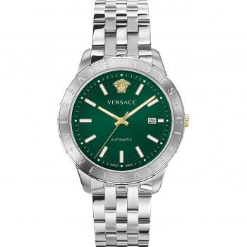 Versace Automatic Watch with Date Window and Stainless Steel Bracelet, Gray, Male, Size: ONE SIZE