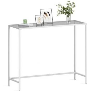 Mesa Consola VASAGLE con Tablero de Vidrio Templado, Estructura de Metal y Patas Ajustables, Ideal para Salón, Entrada y Pasillo en Blanco Perla y Gris Pizarra