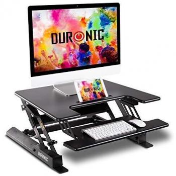 Duronic DM05D19 BK Mesa para ordenador | Escritorio Ajustable de 20 a 42cm | Superficie de 56x69cm | Hasta 15 kg | Bandeja para teclado | Mesa gaming ergonómica para Monitor | Trabaja de pie y sentado