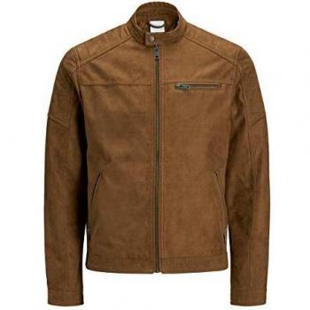 Jack & Jones Rocky Biker Jacket - Cognac Brown, Slim Fit, Men's Size XXL