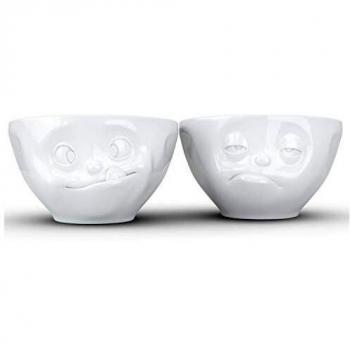 Juego de 2 Cuencos de Cerámica de 200 ml con Caras Divertidas (Lecker y Verpennt)