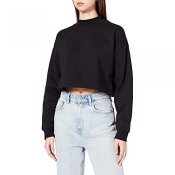 Urban Classics Women's Cropped Oversized High Neck Sweatshirt Black - XS - 100% Organic Cotton