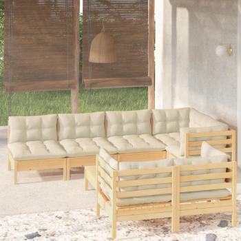 8-Piece Garden Lounge Set with Cream Cushions Solid Pinewood
