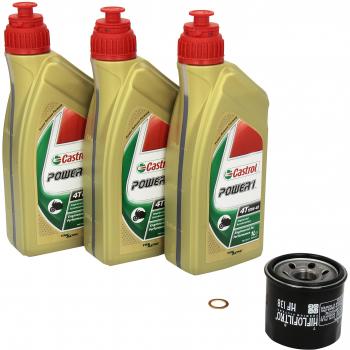 Castrol 4055029025851 Número 1 Cambio de aceite Castrol Power 1 juego 10W / 40 de aceite del motor del filtro de aceite HiFlo anillo obturador para Suzuki V-Strom 1000