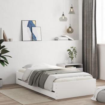 Cama con cajones de madera multicapa blanca 90x190 cm