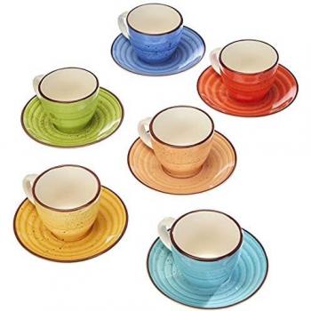 Juego de 6 tazas de espresso con platillos Art & Pepper, cerámica, 90 ml, multicolor