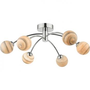 Plafón Izzy cromo brillo, cristal multicolor 6 bombillas 21,5cm - Lámpara de techo semi empotrada de cromo pulido con vidrio en espiral, 6x G9