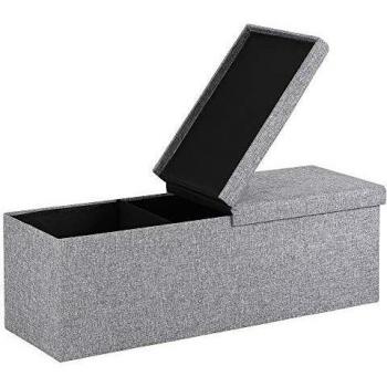 Banco de Almacenaje Plegable Gris Claro 115x38x38cm con Asiento Acolchado y Capacidad de 131 Litros