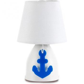 Lámpara de mesa ANCORINA Metal, Acrílico Blanco, infantil con pantalla cónica redonda, blanca y azul