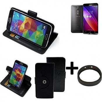 TOP SET: 360° Funda Smartphone para Asus ZenFone 2 4GB RAM, negro + anillo protector | Función de stand Caso Monedero BookStyle mejor precio, mejor funcionamiento - K-S-Trade