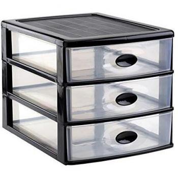 Plastic Forte, Cajonera sobremesa, Negro, 3 Cajones