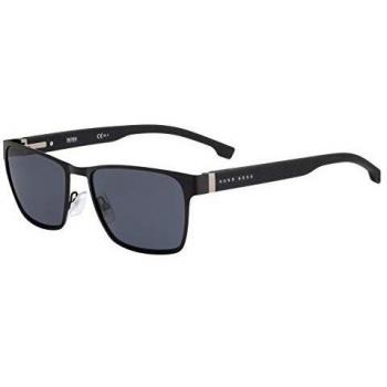 Hugo Boss Matte Black Rectangle Sunglasses with Grey Lenses - Size 57mm, Category 3