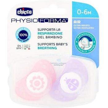 Chicco Physio Air - Pack de 2 chupetes de silicona para 0 - 6 meses, modelos aleatorios, color rosa