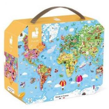 Puzzle Gigante del Mundo 300 Piezas - Janod J02549 JU02549 JANOD, rompecabezas educativo para niños, incluye 300 piezas de cartón resistente, ilustración colorida del mapa mundial, fomenta la