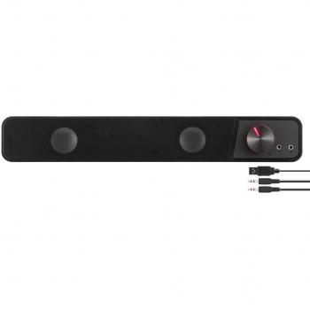 Barra de Sonido Estéreo Speedlink BRIO - 12W, Conexiones Jack 3.5mm y USB A, Control de Volumen, Toma para Auriculares y Micrófono, Negro