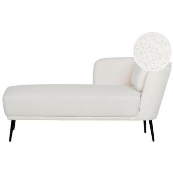Chaise Longue Retro de Bouclé Blanco Crema con Cojín Lado Derecho Artheze