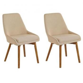 Conjunto de 2 sillas de comedor beige tela de poliéster con patas de madera maciza oscura y asiento acolchado Melfort