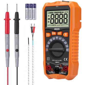 URCERI - Multímetro Digital 6000 Cuentas, Polimetro Profesional NCV Identificación Automática, Multi Tester con LCD Retroiluminada y Fusibles Duales, probador de Voltaje/Corriente DC/AC, Temperatura, Diodo, Resistencia y Frecuencia