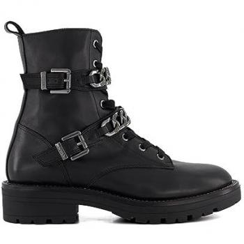 Dune London Women's Black Leather Chain-Detail Ankle Boots - Size UK 3