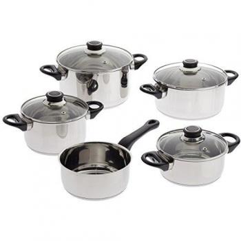 Set de Ollas Krüger Apollo, Acero Inoxidable, 9 Piezas, Compatible con Inducción (Incluye: 1 Olla Sartén Ø 16/20 cm, 1 Olla para Carne Ø