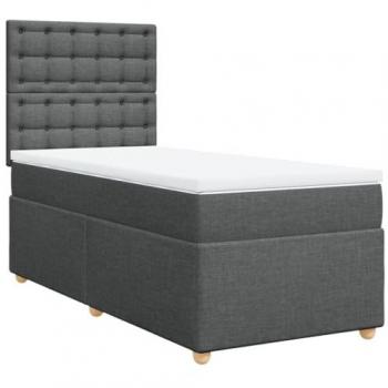 Cama box spring con colchón tela gris oscuro 90x200 cm