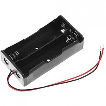 Carcasa Porta Pilas Doble para 2 Baterías de Litio Li-Ion 18650 3.7V 2S1P Negra con Cables Sin Conector