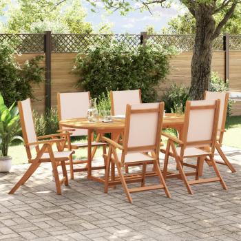 Set de almuerzo de jardín 7 piezas de madera maciza de acacia y textilene marrón
