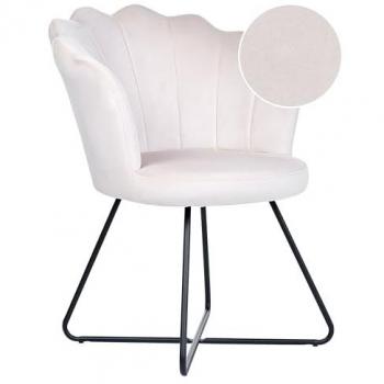 Sillón Sin Reposabrazos de Terciopelo Beige con Respaldo en Concha Diseño Vintage Clásico Estructura de Metal Negro