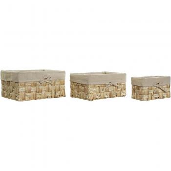 Conjunto de Cestas de Fibra de Lino Natural, Set de 3 unidades, Medidas 40x30x20 cm