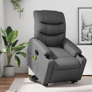 Sillón de masaje elevable eléctrico de cuero sintético en colores negro, crema y marrón - Sillón cómodo para dormitorio, silla relax, sillón sofá