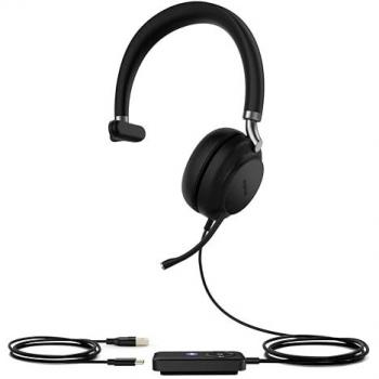 Yealink UH38 Auriculares Inalámbrico y Alámbrico Diadema para Llamadas/Música, USB Tipo C, Bluetooth, Color Negro, Monoaurales