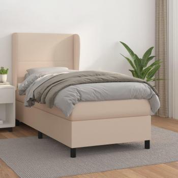 Cama box spring con colchón de cuero sintético capuchino 80x200 cm