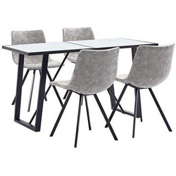 vidaXL Juego Comedor 5 Piezas Cuero Sintético Mobiliario Decoración Interior Casa Hogar Robusto Duradero Resistente Funcional Práctico Útil Gris Claro