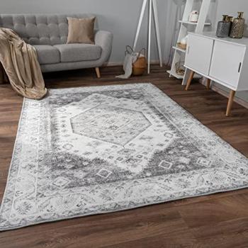 Alfombra Salon De Habitacion Pelo Corto Motivo Oriental Ornament Suave 200x280 cm, Gris 2