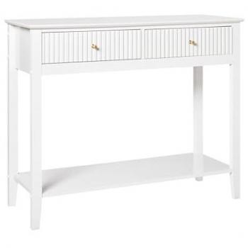 Consola Elegante de 2 Cajones y 1 Estante MDF Blanco con Manijas Doradas Assisi