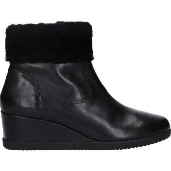 Geox Anylla Women's Ankle Boots - Black Linen, Size UK 7, Leather & Sheepskin