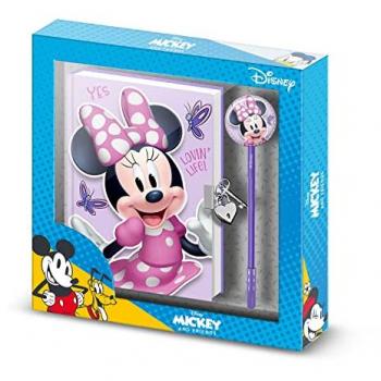 Pack Regalo Diario con Llave y Bolígrafo de Minnie Mouse Mariposas 24x23x2.5