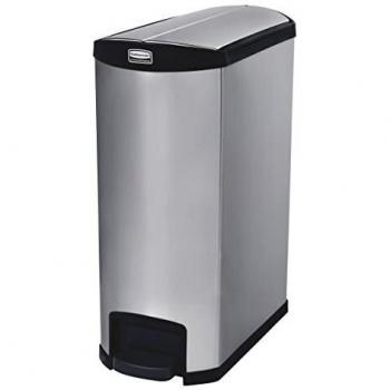 Cubeta de Basura Rubbermaid Slim Jim 90L con Pedal Lateral de Acero Inoxidable Negra